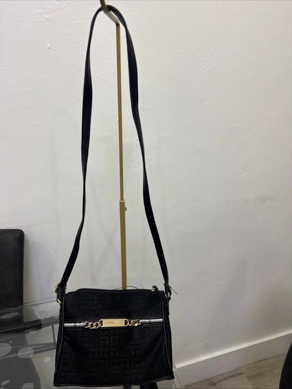 Tommy Hilfiger Black Crossbody with Gold Chain Accent